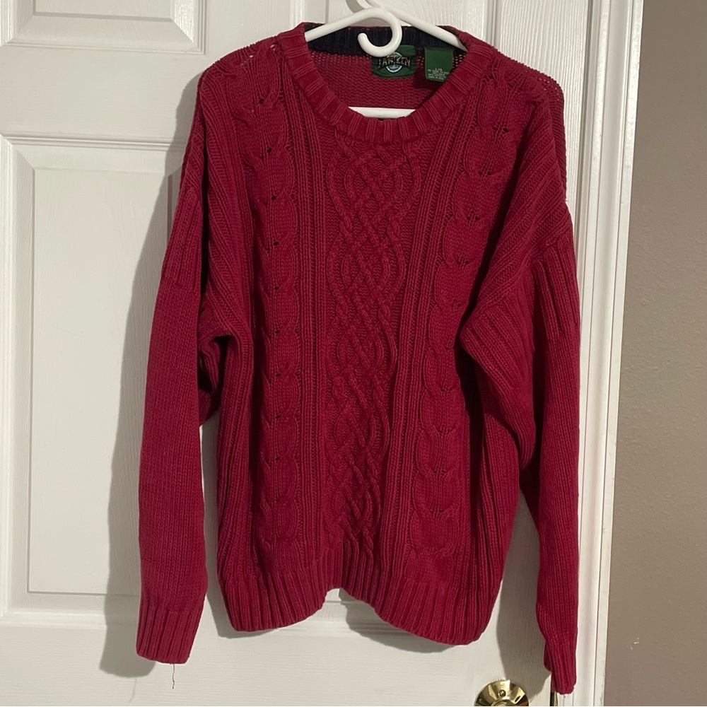 Jantzen Textured Sweater Mens Large Pullover Red LongSleeve VTG Knit